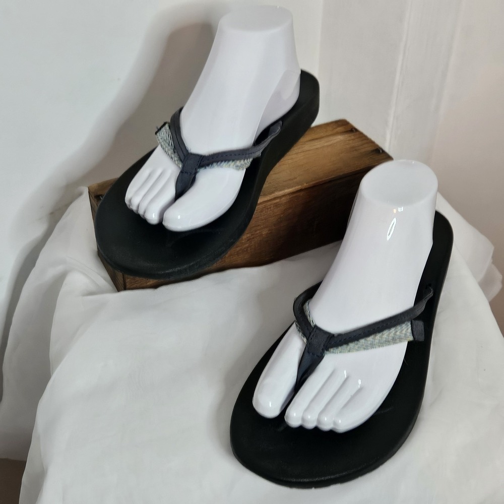 Teva Sandals Womens 10 Black Blue Azure 2 Strap Thong Flip Flops Summer Outdoors